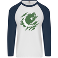 Torn Pakistan Flag Pakistani Day Football Mens L/S Baseball T-Shirt White/Navy Blue