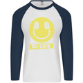 Headphones DJ Life Acid Face Vinyl Decks Mens L/S Baseball T-Shirt White/Navy Blue