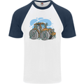 Christmas Tractor Farming Farmer Xmas Mens S/S Baseball T-Shirt White/Navy Blue