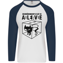 Schrodinger's Cat Science Geek Nerd Mens L/S Baseball T-Shirt White/Navy Blue