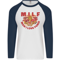 MILF Man I Love Fungi Mycology Foraging Mens L/S Baseball T-Shirt White/Navy Blue