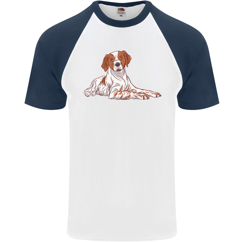 A Epagneul Breton Dog Mens S/S Baseball T-Shirt White/Navy Blue