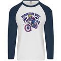 Cycling Mountain Bike Bicycle Cyclist MTB Mens L/S Baseball T-Shirt White/Navy Blue