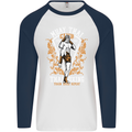 Muay Thai Fighter Warrior MMA Martial Arts Mens L/S Baseball T-Shirt White/Navy Blue