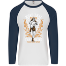 Muay Thai Fighter Warrior MMA Martial Arts Mens L/S Baseball T-Shirt White/Navy Blue