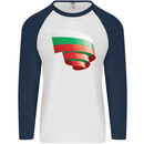 Curled Bulgaria Flag Bulgarian Day Football Mens L/S Baseball T-Shirt White/Navy Blue