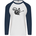 A Squirrel Playing the Guitar Mens L/S Baseball T-Shirt White/Navy Blue