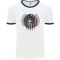 USA Bodybuilding Flag Gym Training Spartan Mens Ringer T-Shirt White/Navy Blue