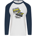 Retro 80s Music Cassette Old School Spinner Mens L/S Baseball T-Shirt White/Navy Blue