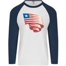 Curled Liberia Flag Liberian Day Football Mens L/S Baseball T-Shirt White/Navy Blue