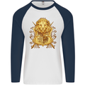 A Heraldic Lion Coat of Arms Shield Mens L/S Baseball T-Shirt White/Navy Blue