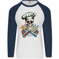 Chef Skull Mens L/S Baseball T-Shirt White/Navy Blue