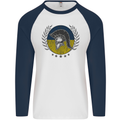 Ukraine Bodybuilding Flag Gym Training Spartan Mens L/S Baseball T-Shirt White/Navy Blue