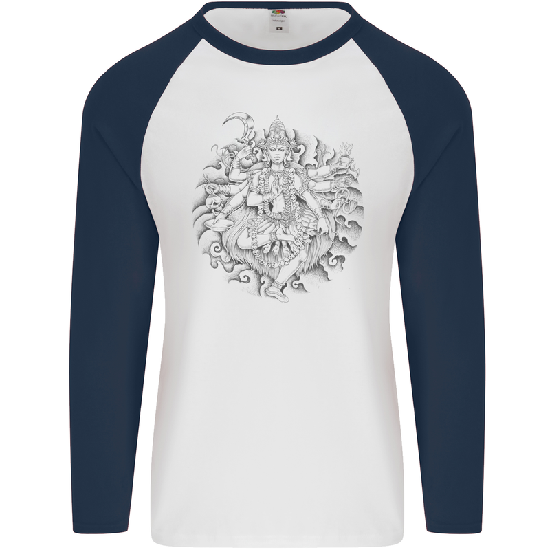 Goddess Shiva Hindu God Hinduism Religion Mens L/S Baseball T-Shirt White/Navy Blue