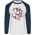 Funny Offensive Rude Cow Finger Flip Mens L/S Baseball T-Shirt White/Navy Blue