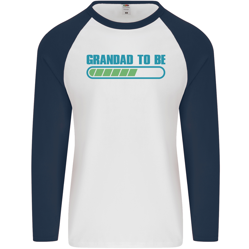 Grandad to Be Newborn Baby Grandparent Mens L/S Baseball T-Shirt White/Navy Blue