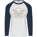 Born to Ride Biker Motorcycle Motorbike Mens L/S Baseball T-Shirt White/Navy Blue