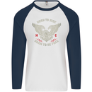 Born to Ride Biker Motorcycle Motorbike Mens L/S Baseball T-Shirt White/Navy Blue