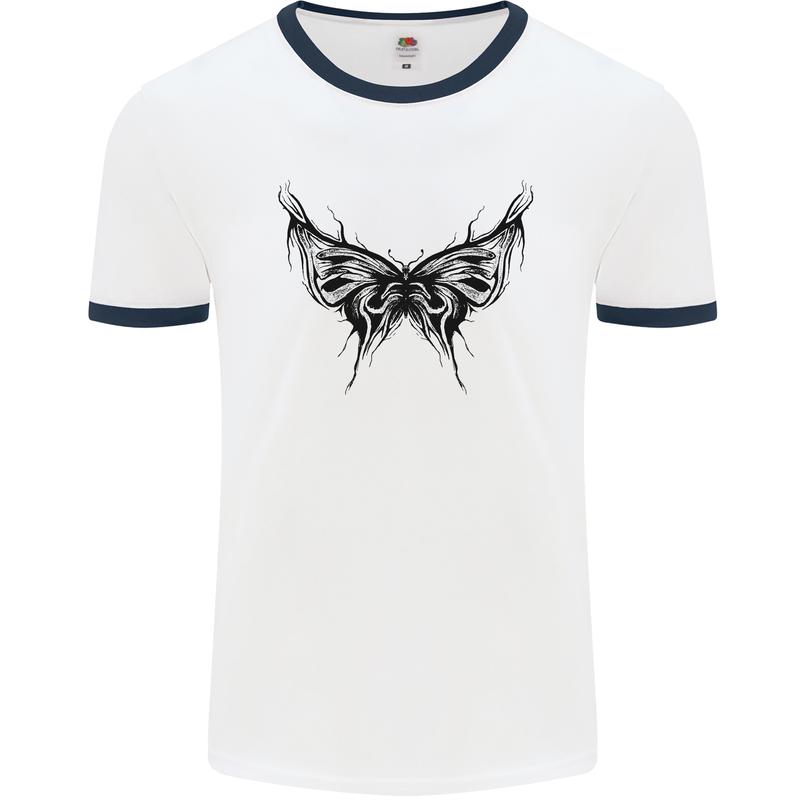 Abstract Butterfly Mens Ringer T-Shirt White/Navy Blue