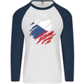 Torn Czechia Flag Czech Republic Day Football Mens L/S Baseball T-Shirt White/Navy Blue