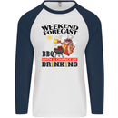 BBQ Weekend Forecast BBQing Alcohol Beer Mens L/S Baseball T-Shirt White/Navy Blue