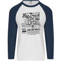 HGV Driver Big Truck Lorry Mens L/S Baseball T-Shirt White/Navy Blue