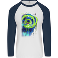 A Ferret Watercolour Mens L/S Baseball T-Shirt White/Navy Blue