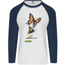 Butterfly Evolution Caterpillar Butterflies Mens L/S Baseball T-Shirt White/Navy Blue