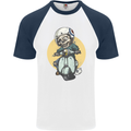 Mod Scooter Moped Skull Mens S/S Baseball T-Shirt White/Navy Blue