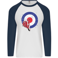 MOD Scooter Motorcycle Motorbike Mens L/S Baseball T-Shirt White/Navy Blue