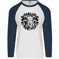 An Octopus in the Deep Ocean Sailing Sailor Mens L/S Baseball T-Shirt White/Navy Blue