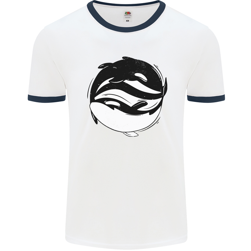 Ying Yan Orca Killer Whale Mens Ringer T-Shirt White/Navy Blue