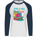Just a Boy Who Loves Trains Spotter Engine Mens L/S Baseball T-Shirt White/Navy Blue