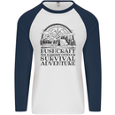 Bushcraft Outdoor Survival Adventure Mens L/S Baseball T-Shirt White/Navy Blue