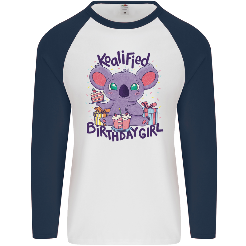 Koalified Birthday Girl 3rd 4th 5th 6th 7th 8th 9th Mens L/S Baseball T-Shirt White/Navy Blue