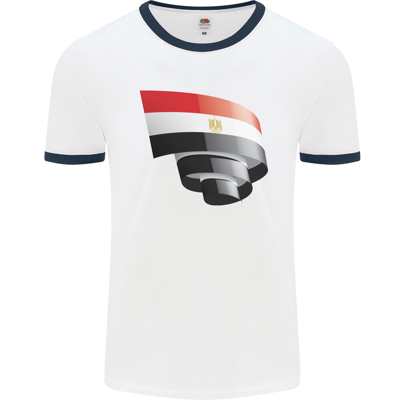 Curled Egypt Flag Egyptian Day Football Mens Ringer T-Shirt White/Navy Blue