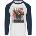 Slothzilla Funny Sloth Parody Mens L/S Baseball T-Shirt White/Navy Blue