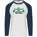 My Shamrocks Funny St. Patrick's Day Boobs Mens L/S Baseball T-Shirt White/Navy Blue