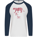 Chinese Zodiac Shengxiao Year of the Tiger Mens L/S Baseball T-Shirt White/Navy Blue