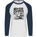 Happy New Year Still Trashy Possum Mens L/S Baseball T-Shirt White/Navy Blue