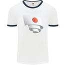 Curled Japan Flag Japanese Day Football Mens Ringer T-Shirt White/Navy Blue