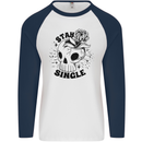 Stay Single Anti Valentines Singles Day Skull Mens L/S Baseball T-Shirt White/Navy Blue