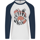 Bagpipes Skeleton Mens L/S Baseball T-Shirt White/Navy Blue