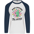 Rave Around the World Dance Music Acid Raver Mens L/S Baseball T-Shirt White/Navy Blue