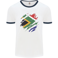 Torn South African Flag Africa Day Football Mens Ringer T-Shirt White/Navy Blue