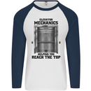 Elevator Mechanic Lift Engineer Mens L/S Baseball T-Shirt White/Navy Blue
