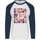 Marilyn Collage Celebrity Fashion Mens L/S Baseball T-Shirt White/Navy Blue