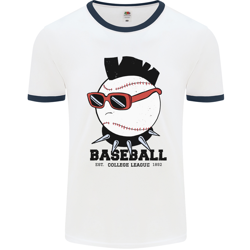 Baseball Punk Rocker Mens Ringer T-Shirt White/Navy Blue