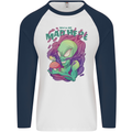 All Mad Here Alien Magic Mushrooms Mens L/S Baseball T-Shirt White/Navy Blue
