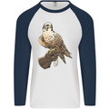 A Falcon Falconry Mens L/S Baseball T-Shirt White/Navy Blue